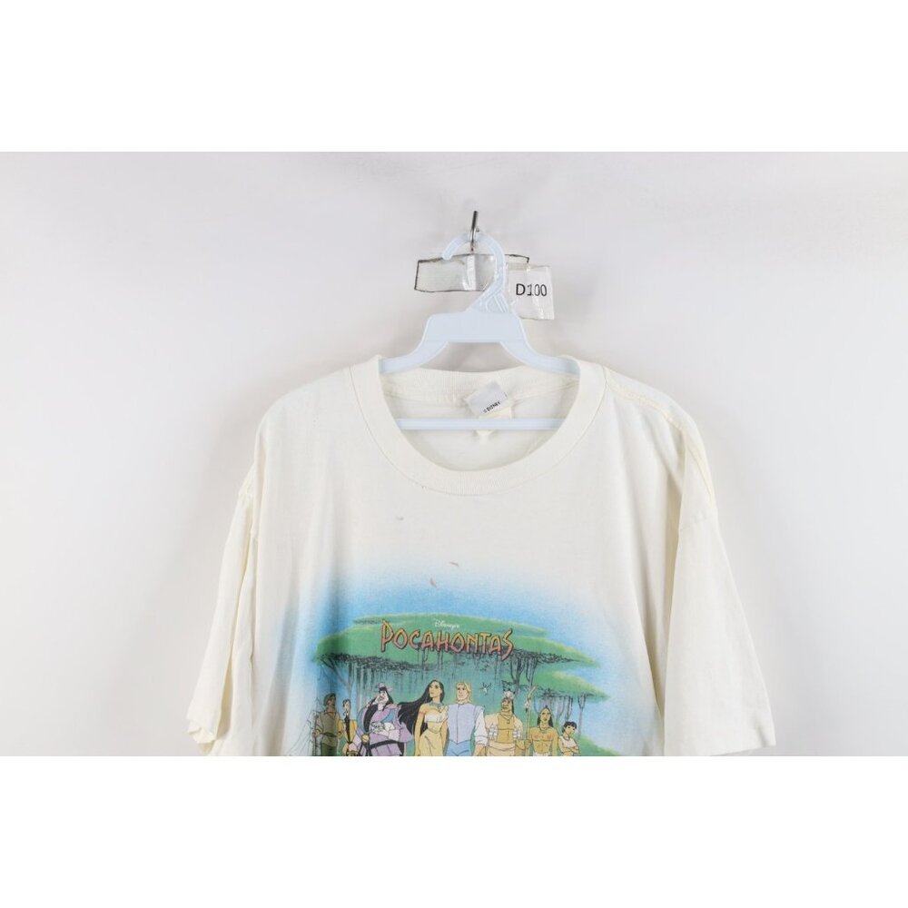 Vintage 90s Disney Pocahontas Mens XL Distressed Spell Out Short Sleeve T-Shirt - Picture 2 of 14